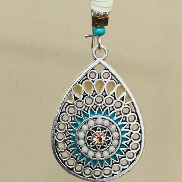 New Boho Hollowed Out Water Drop Shaped Vintage Feel Sundial Inspired Earrings - Picture 4 of 7